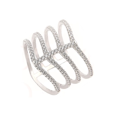 Rhodium plated Sterling Silver Chevron CZ Ring - Click Image to Close